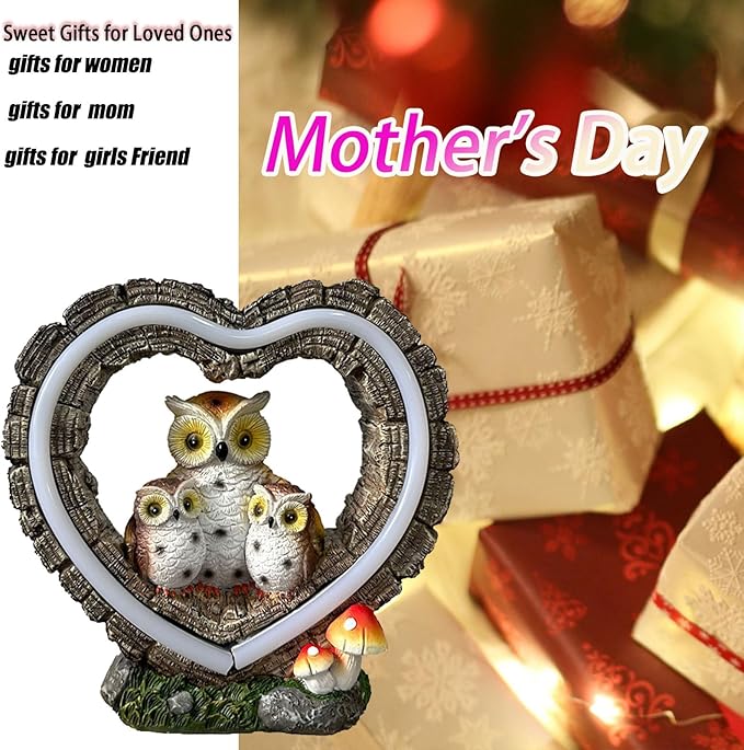 Solar Owl Garden Statue, Outdoor Waterproof Handmade Resin Statue,Garden Sculpture with Solar LED Lights, Warm Owl Statue Decoration, Suitable for Roads, Yards, lawns (Warm Owl Family)