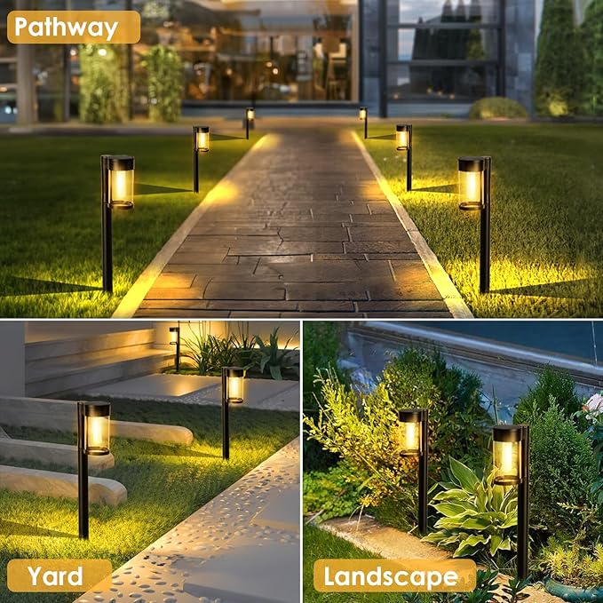 Solar Pathway Lights Outdoor, 10 Pack Metal & Glass Solar Lights Outdoor Waterproof Landscape Path Lights Solar Lights for Outside Yard Lawn Walkway Driveway Garden Decor