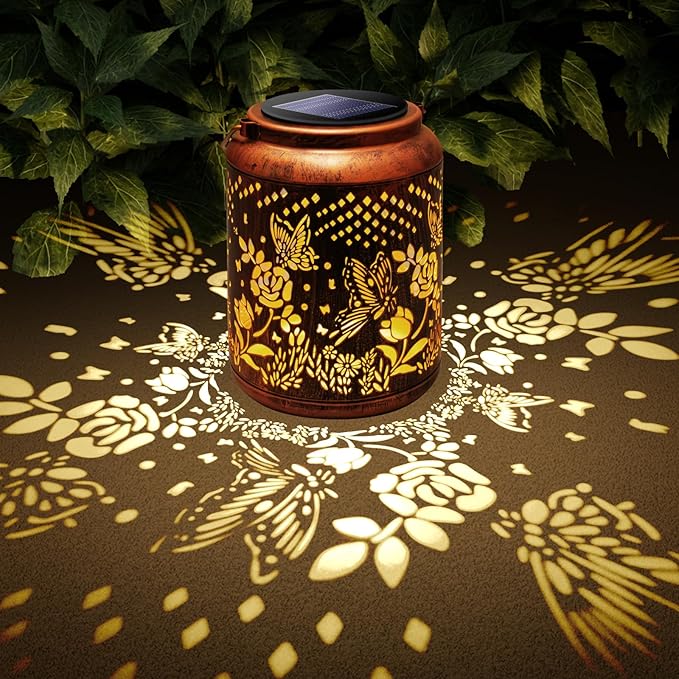 Hyriony Butterfly Solar Lanterns Outdoor Waterproof Metal Hanging Lights, Garden Decor Gifts for Women, Mom, Grandma Solar Decorations for Yard, Patio, Backyard, Porch, Lawn, Walkway, Tabletop