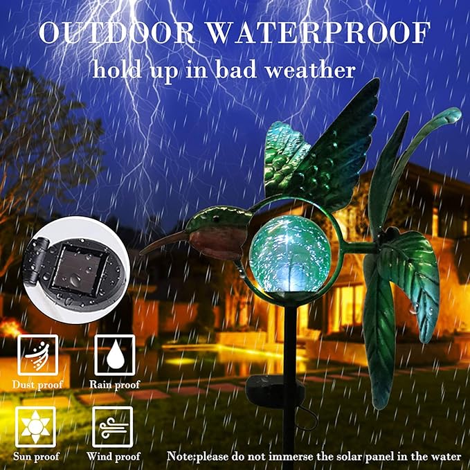 Solar Lights Outdoor Garden Hummingbird Solar Garden Stakes Light Decorative Wind Spinner Pathway Light for Yard Decor Green