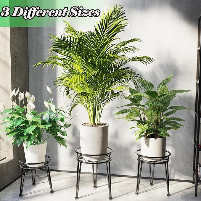 3 Pack Metal Plant Stands Outdoor Indoor, Rustproof Iron Flower Pot Stands Outdoor, Heavy Duty Pot Stand for Plants Indoor, Round Black Display Rack Flower Stand Plant Holders