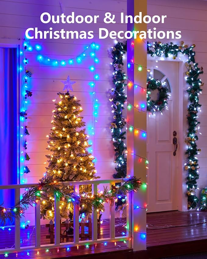 Solar Christmas Snowflake String Lights 2-Pack 100 LED 78FT Outdoor Waterproof Fairy Lights with 8 Lighting Modes for Wedding, Party, Tree, Room, Garden, Patio, Yard, Home(Blue)