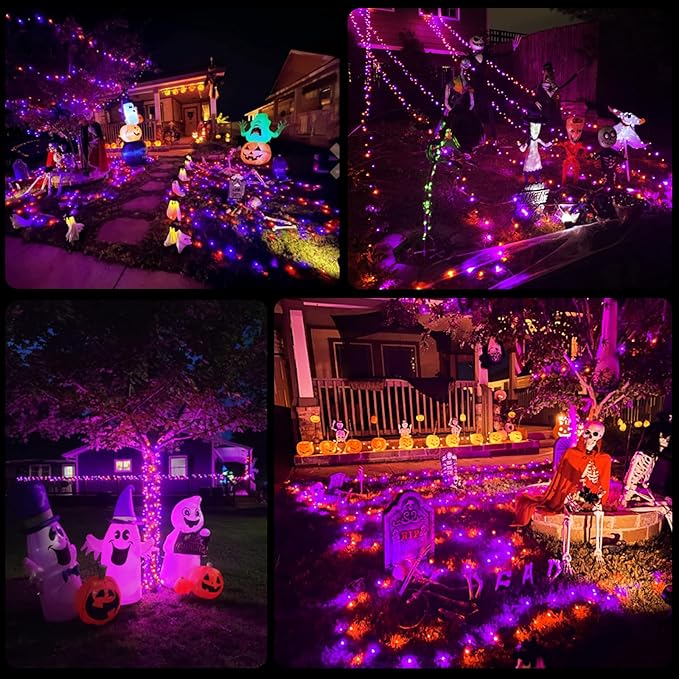 JMEXSUSS 250LED Orange and Purple String Lights Outdoor Waterproof, 8 Lighting Modes Orange and Purple Christmas Lights 91.5ft Connectable Halloween Light Indoor for Tree Yard Patio House Decor