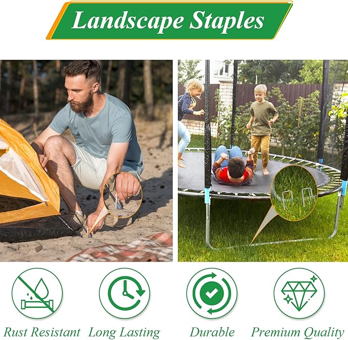 200 Pack Landscape Staples,6 Inch Garden Stakes,11 Gauge Galvanized Steel Garden Staples,Heavy Duty Yard Stakes,Fence Stakes for Securing Irrigation Tubing,Weed Barrier Fabric,Ground Cover