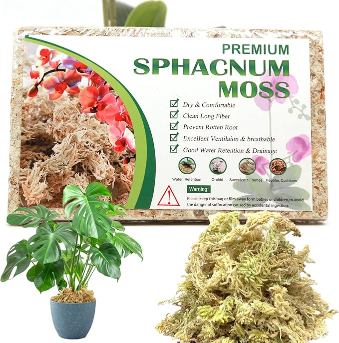 4oz Premium Sphagnum Moss Potting Mix, Plants Moss Dried Plant Growing Medium for Orchid Monstera (Appx 5 QT)