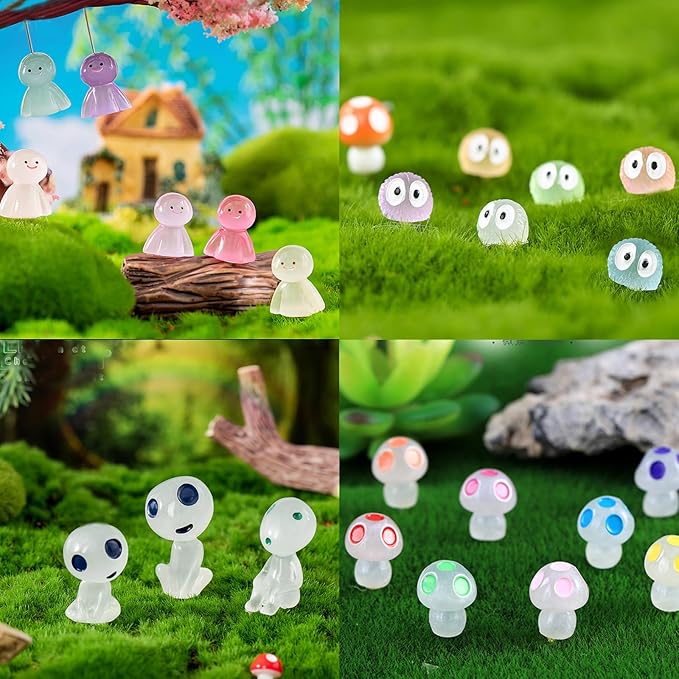 BEZALEL Glow in the Dark Tree Spirits, 49 Pcs Luminous Elves Tree Ghosts Figurines Kit, Mini Glow Fairy Garden Accessories Outdoor with Mini Mushrooms for Garden Bonsai Succulent Terrarium Decorations