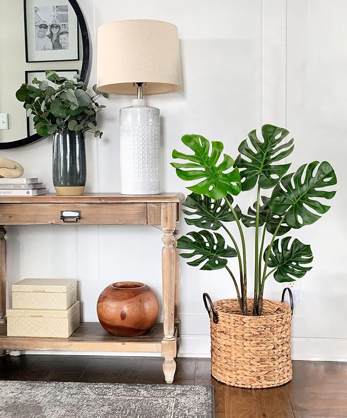 Hollyone Artificial Monstera Deliciosa Plant 3FT Tall Fake Tropical Palm Plants Trees Faux Monstera Indoor Swiss Cheese Plants for Indoor Outdoor Home Office Garden Living Room Decoration, 1 Pack