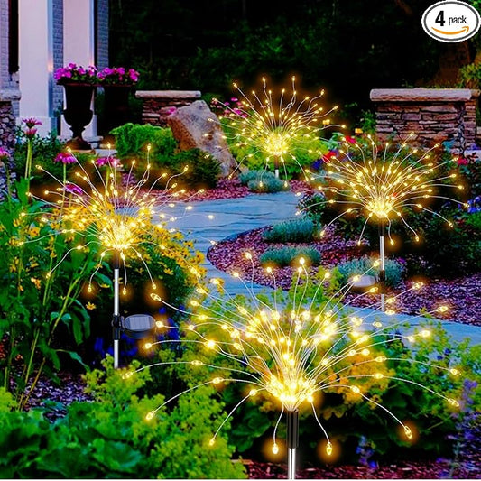 Solar Fireworks Lights Outdoor Waterproof Garden Fairy Light Outside Solar Sparkles Landscape Lights 120 LED Decorative Outdoor for Backyard Patio Pathway Lawn Party Walkway Decor, 4 Pack