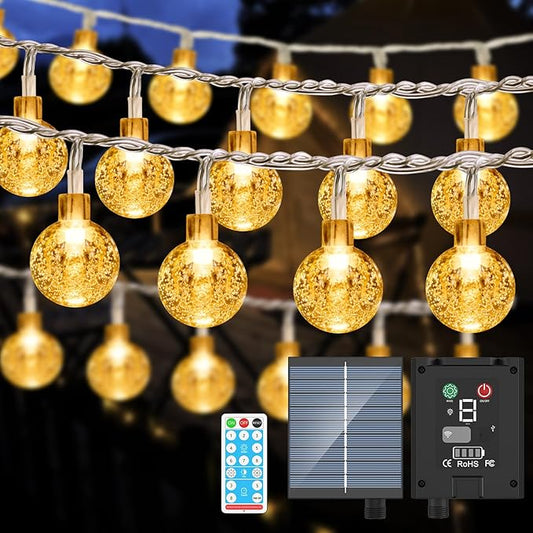 Solar String Lights Outdoor, 56FT 100LED Solar Lights with Remote, IP65 Waterproof, Solar Crystal Globe Patio Lights, 8 Light Modes, Timing, Christmas Decorations for Garden Yard