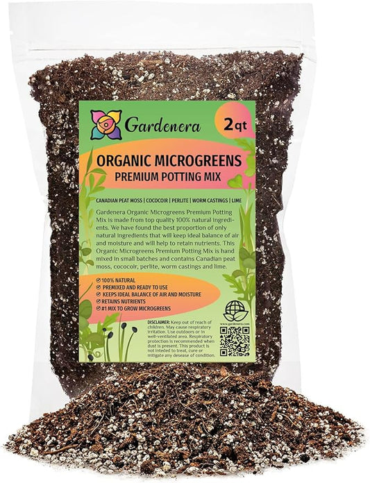100% Natural Organic Microgreens Premium Potting Mix by Gardenera: Ideal Balance of Air, Moisture, and Nutrients - 2 Quart
