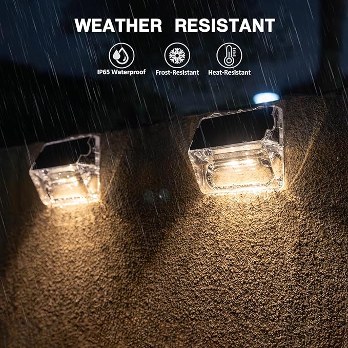 Solar Outdoor Lights, 12 Pack Solar Fence Lights, Deck Lights Waterproof Solar Powered Outside Lighting for Step Railing Wall Pool Stair Yard Garden Patio Pool Decorations (Warm White)