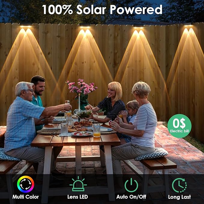 Derynome Solar Fence Outdoor Lights 12 Pack, 3 Color Modes IP45 Waterproof Solar Lights for Outside, Backyard, Railing, Step, Patio & Wall (3000K/4000K/6000K, 12 Pack)