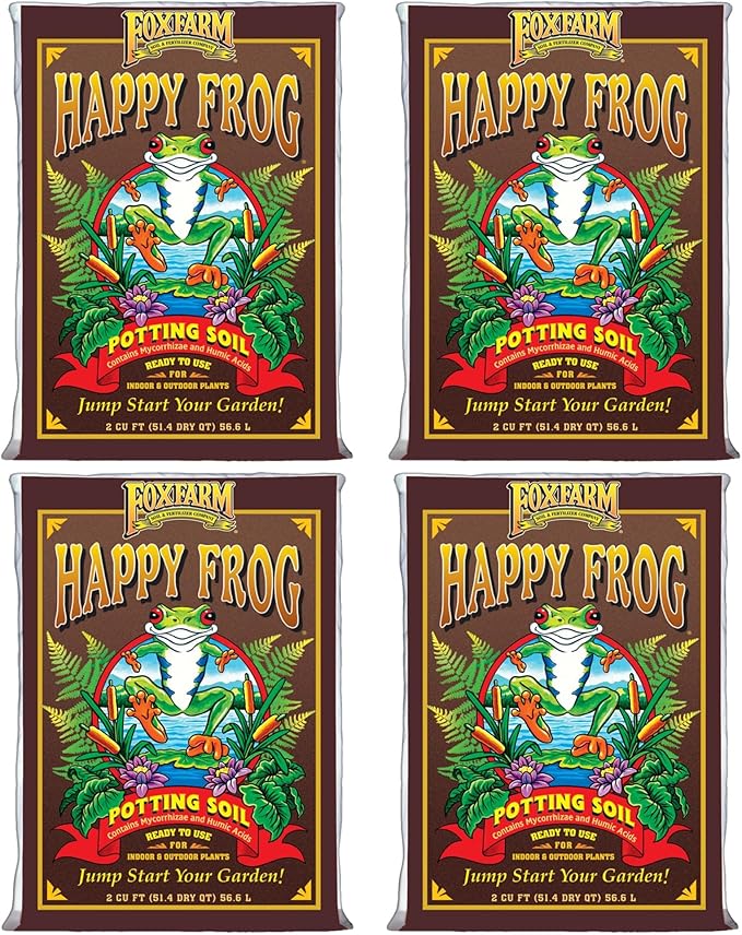 FoxFarm Happy Frog Potting Soil, 2cu ft (Pack of 4) - for Indoor/Outdoor Container Plants, Improves Root Efficiency, pH Adjusted for Optimal Nutrient Uptake - Contains Mycorrhizae and Humic Acids