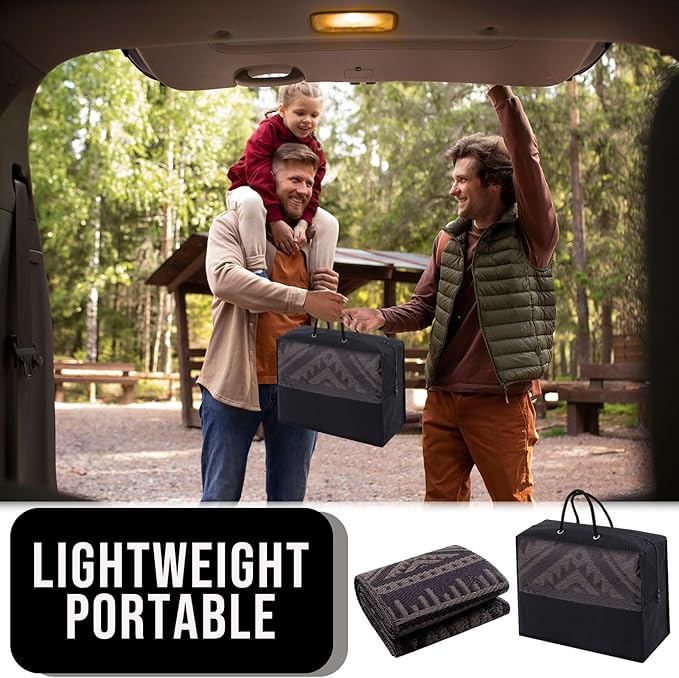 OLANLY Outdoor Rug Waterproof 5x8 ft, Reversible Outdoor Plastic Straw Rug, Boho Patio Rug, Indoor Outdoor Carpet, RV Mat Outside for Patio, Camp, Picnic, Balcony, Deck, Backyard, Black & Brown