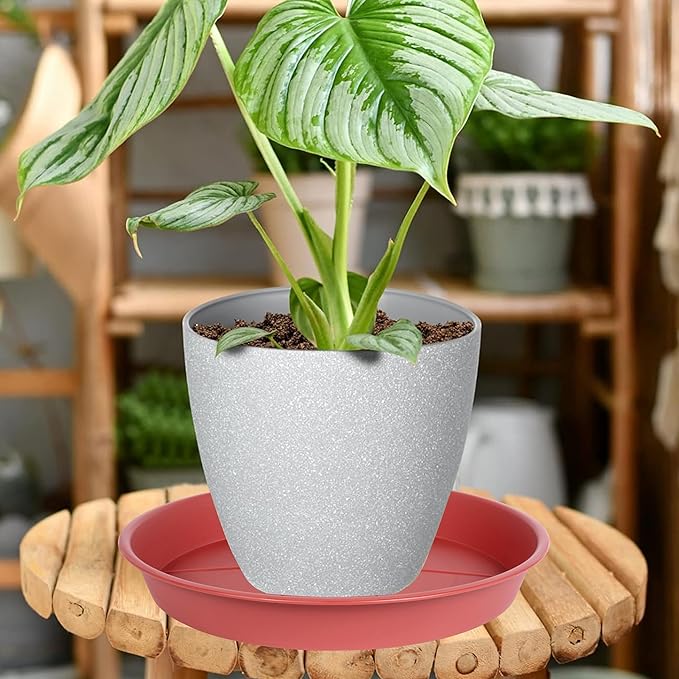 2 Pack of Plant Saucer Tray 14 inch, Heavy Duty Plastic Pot Plant Drip Trays Saucers for for Indoors Outdoor, Plant Water Tray for Planters 13-14" (14", Clay)