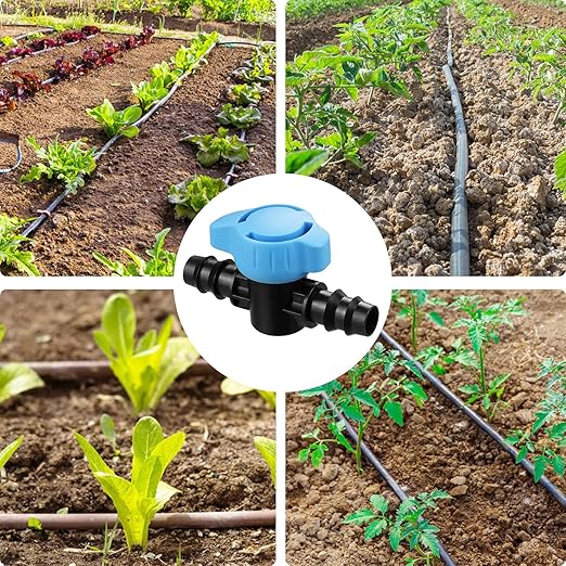 Drip Irrigation 1/2" Barbed Valve: 12 Pack in-Line Ball Shut Off Valve 16mm for 1/2 Inch and 5/8 Inch Irrigation Tubing (.570 to .620 ID) for Drip Line Tape System