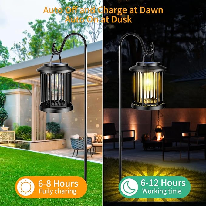 Solar Lanterns Outdoor All-Weather Resistance Upgraded Solar-Powered LED Flame Lanterns - Waterproof Outdoor Hanging Solar Lighting for Garden, Porch, and Pathway Decor (2)