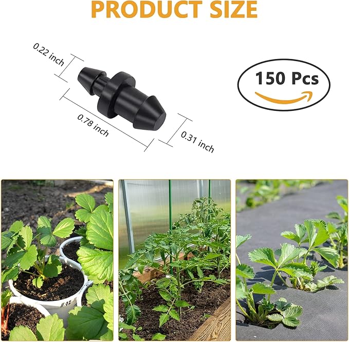 150 Pcs 1/4'' Drip Irrigation Tubing End Plugs, 1/4 Inch Drip Irrigation Barbed End Closure/Cap for Drip Sprinkler Garden Lawn Systems