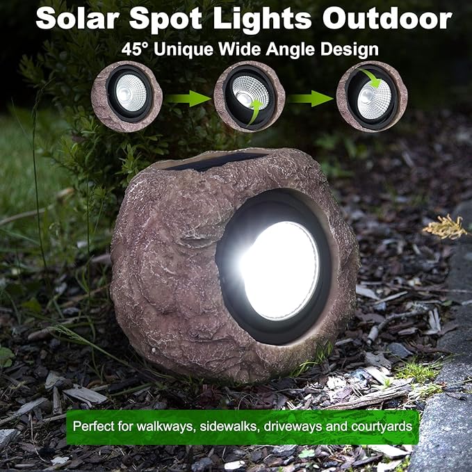 Outdoor Solar Rock Light, Waterproof LED Solar Spotlight, Garden Landscape Lights, Decorative Garden Rock Lights for Paths, Sidewalks, Patio and Landscaping - 2 Pack