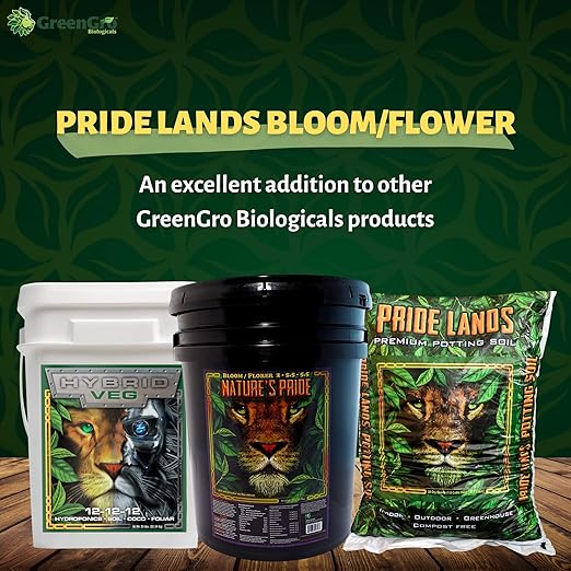 Pride Lands Bloom Ultra-Premium Organic Dry Fertilizer w/NO Fillers, Bigger, Brighter Flowers and Plants w/Our Complete Bloom Food, Recharge Nutrients and Boost Growth w/Optimal Blend of NPK, 10 lb
