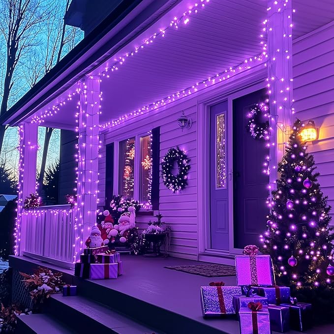 JMEXSUSS 2 Pack Purple Solar Christmas Lights, Total 400 LED 151FT Purple Solar Lights Outdoor Waterproof, 8 Modes Purple Christmas Lights for Outside Patio Yard Halloween Tree Christmas Decorations