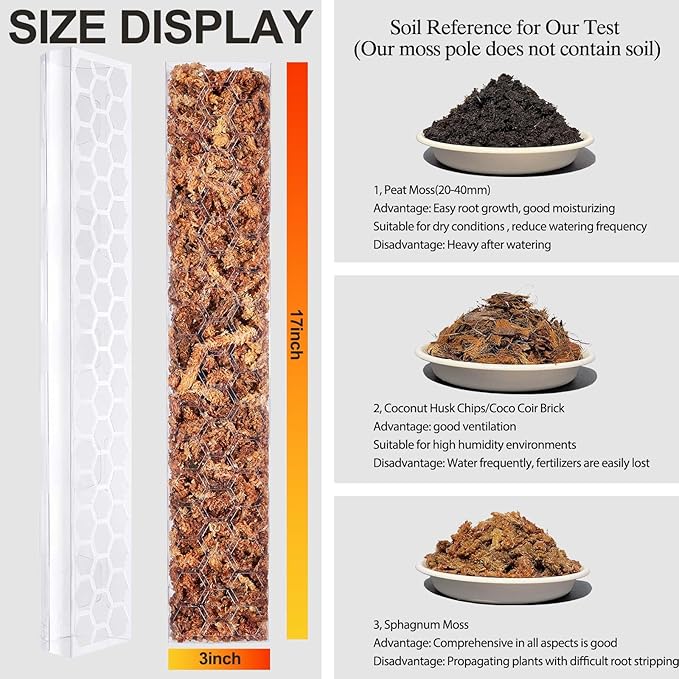 2 Pcs 17 Inch Plastic Moss Pole for Plants Monstera,Designed Specifically for Climbing Plants, Stackable Plant Support for Indoor Plants Plant Support Poles Work with Sphagnum Moss