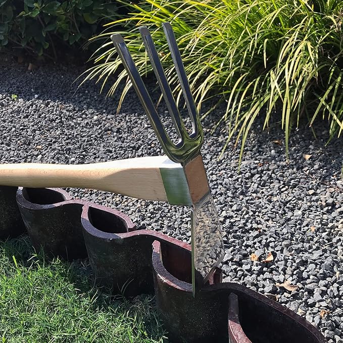 Fdit Stainless Steel Garden Hoe Rake Hand Tool, Simple Practical Fine Workmanship Beech Handle Small Hoe Gardening Tool for Weeding, Digging, Seeding