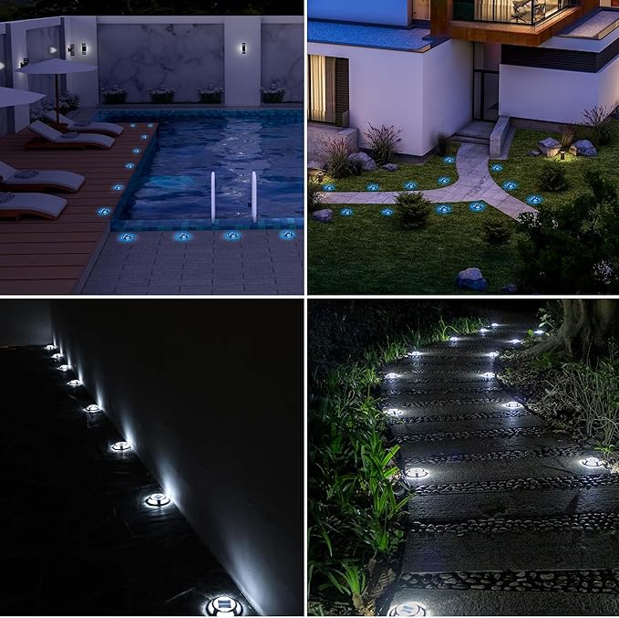 Solar Driveway Lights Outdoor - Solar Deck Lights 4PCS LED Decks Dock Marine Waterproof Driveways Marker lamp for Driveway Sidewalk Garden(Cool White/Warm White)