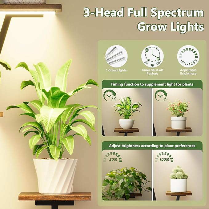 POZILAN Plant Stand Indoor with Grow Light - 7 Tiered Corner Plant Stand for Multiple Plants, Metal Plant Shelf Indoor Display Rack Holder, Flower Stand for Indoor Plants, Balcony, Living Room, Patio