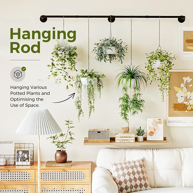 Bamworld Hanging Planters for Indoor Plants Plant Hanger Indoor Hanging Plant Holder Window Plant Shelves Metal Rod(Pot&Plant Not Included) 70in