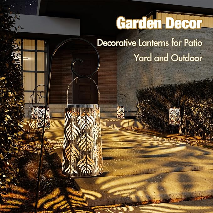 Outdoor Solar Lanterns, Garden Decor, Yard Decorations Outdoor , Gifts for Women Mom Grandma, Waterproof Hanging Lanterns, Decoration for Yard Patio Path Porch