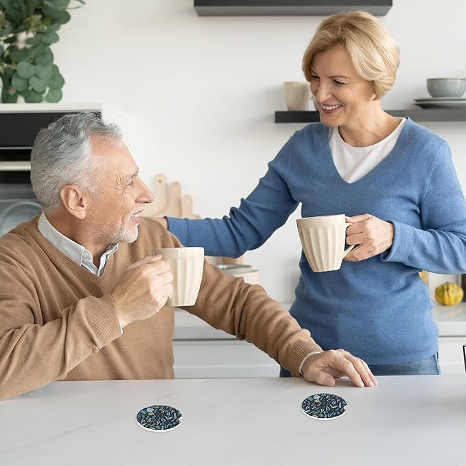 Forest Plants Leaves Seeds Car Coasters,Ceramic Absorbent Cup Holders with Finger Notch & Cork Base Car Assecories for Women/Men 2.6"(2 Pieces)