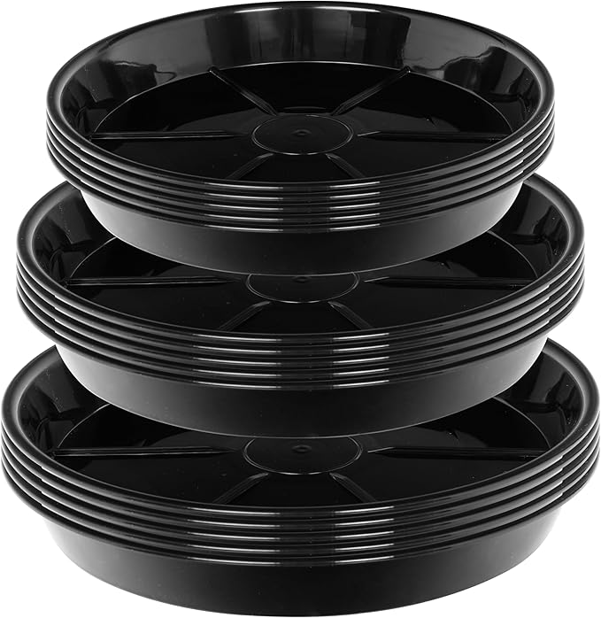 15 Pack Plant Saucer Drip Tray, 6 8 10 inch, Heavy Sturdy Plastic Planter Flower Pot Saucers for Indoor Outdoor Garden, Plant Water Drip Trays for pots Base (6"/8"/10", Black)