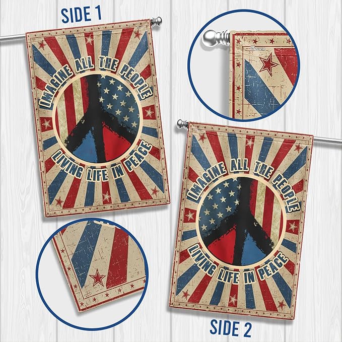 Hippie Peace Flags, Peace Signs Decorations For Home, Outside Hippie Decor House Flag (30 x 40), Imagine All The People Living Life in Peace Flag, USA House Garden Flags, Decorative Outdoor Flags