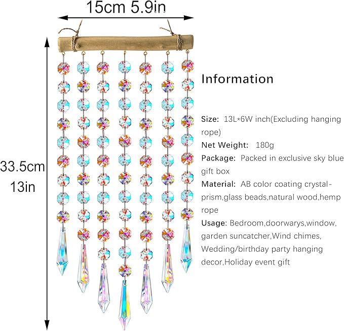 Hanging Crystal Prism Suncatcher Ornament Crystal Wind Chimes Colorful Glass Beads Chain Pendant Decorative
