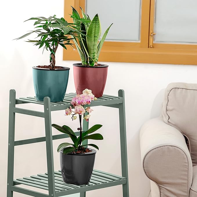 Planterhoma 6.7 Inch Self Watering Pots for Indoor Plants, 6 Packs African Violet Pots with Black Wick Pots, Self Watering Planters for Devil's Ivy, Indoor Plant Pots, Silver/Blue/Rose Gold