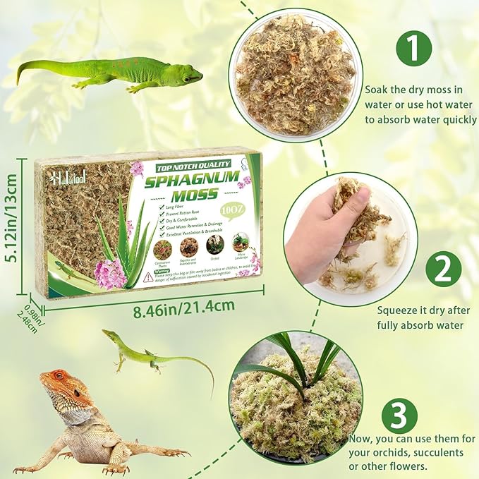 Halatool Sphagnum Moss for Potted Plants, Natural Swamp Moss for Orchid Succulent Carnivorous, Dried Long Fiber Sphagnum Moss for Moss Pole, 100% Natural Moss Bulk (10oz, 14QT, 284G)
