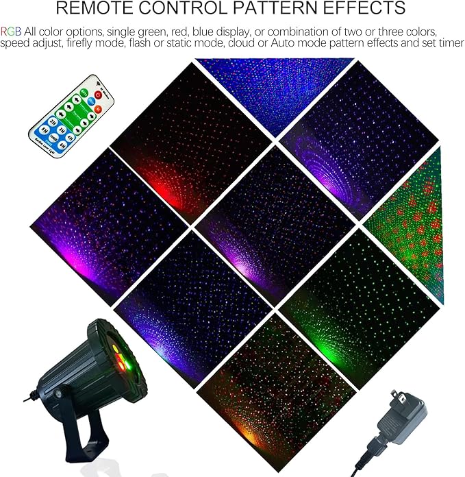Laser Christmas Lights, Laser Light Projector with Remote Control & Timing, Waterproof Aluminum-Alloy RGB 3-Colors Outdoor Star Shower Laser Lights, Perfect for Holidays Party, Garden Decor Lights