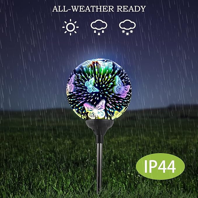 WNP Solar Outdoor Garden Light Decoration,Colorful Landscape Ball Stake Lights,2 Pack Outside Garden Light Decorative,Yard Solar Lights Waterproof Glass Decor Patio Path (2 Pack Butterfly)