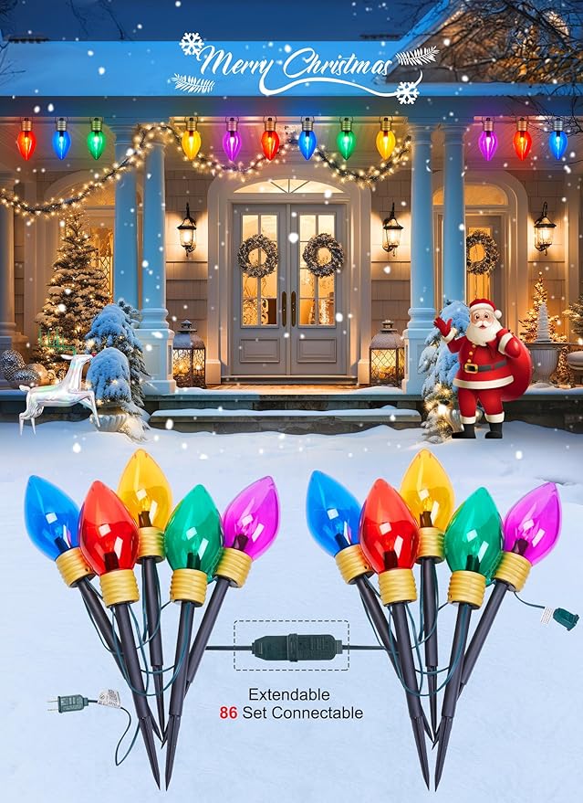 Hanging Christmas Decoration Outdoor - 8.5 FT 5 LED Jumbo Christmas Pathway Lights, Multicolor Christmas Walkway Lights, Waterproof Giant Christmas Lights Outdoor Decoration for Holiday Roof Yard Lawn