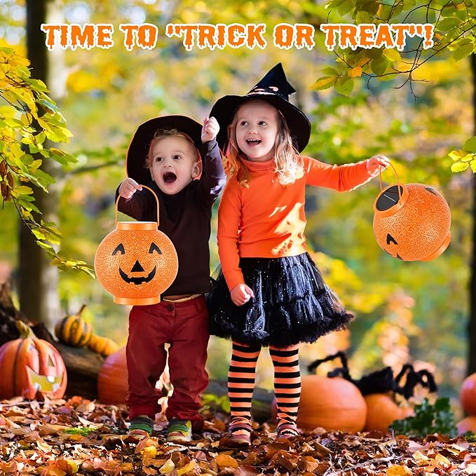 Halloween Decoration Hanging Solar Lantern Outdoor - Solar Powered Pumpkin Led Jack-O Lights, Waterproof Halloween Decor Metal Round Lantern for Yard, Patio, Pathway, Porch, Lawn, Garden, Outside