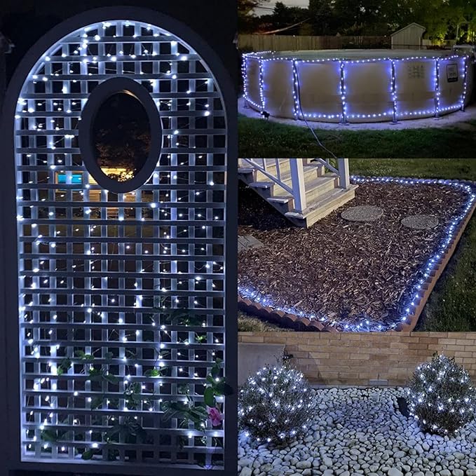 YEGUO White Solar Fairy Lights Outdoor Waterproof, 4 Pack Each 33ft 100 LED String Light, 8 Modes Silver Wire Twinkle Lights