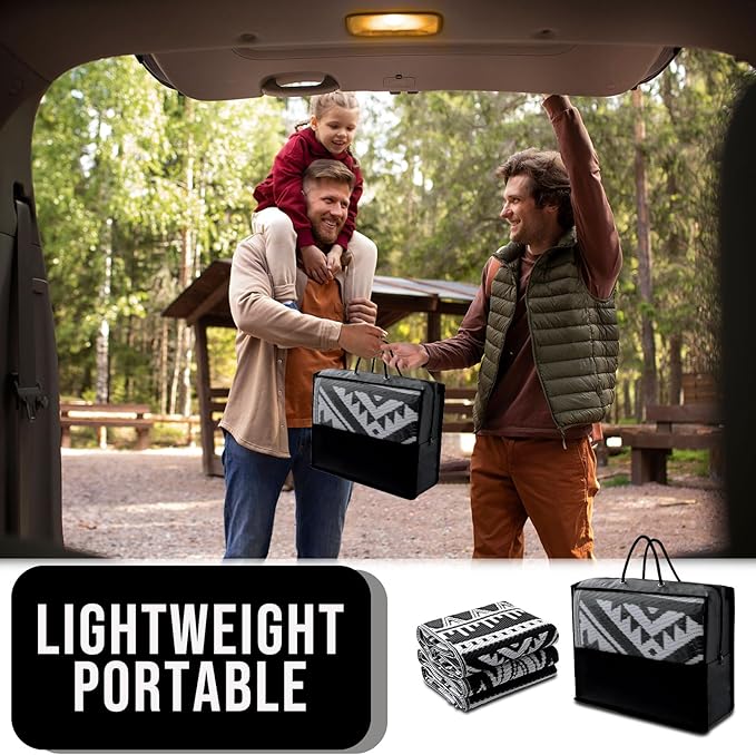 OLANLY Outdoor Rug Waterproof 5x8 ft, Reversible Outdoor Plastic Straw Rug, Boho Patio Rug, Indoor Outdoor Carpet, RV Mat Outside for Patio, Camp, Picnic, Balcony, Deck, Backyard, Black & White