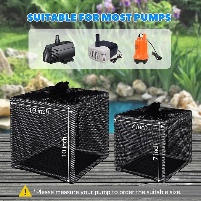 Pond Filter Box, Anti-Clogging Pond Filters for Outdoor Ponds Nylon Media Mesh Water Pump Cover Barrier Bag with Drawstring, Pond Pump Filter Bag (7 Inch)