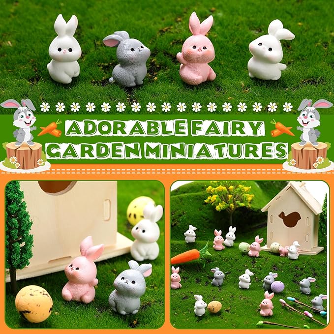Marsui 100 Pcs Bunny Miniatures Figurines Rabbit Miniature Accessories Easter Garden Landscape Garden Rabbit for Easter Garden Accessories Dollhouses Decoration(Funny Rabbit)