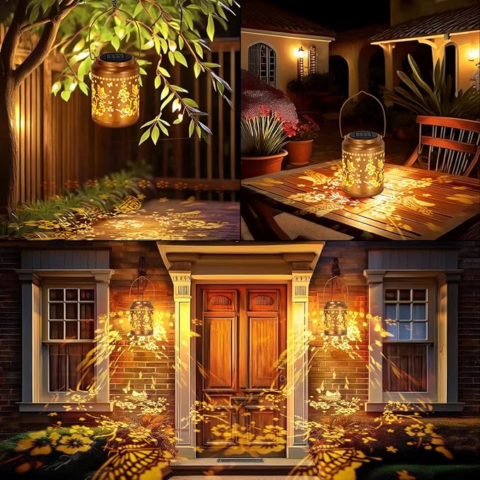 Garden Decor Birthday Gifts for Women, Butterfly Solar Lanterns Outdoor Decoration, Mothers Day Gifts for Mom Grandma, Hanging Solar Lights Outside for Yard, Patio, Backyard, Porch (2 Pack)