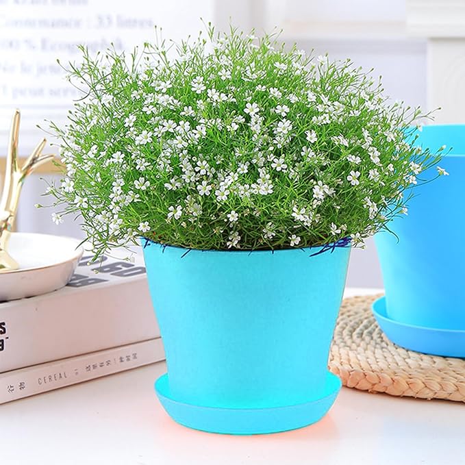 50 Pack 4 Inch Plant Pots Bulk Small Plastic Planters Pots with Drainage Holes Flower Pot for Succulent, Cactus, Herb, African Violet (50pcs-Blue, 4Inches)