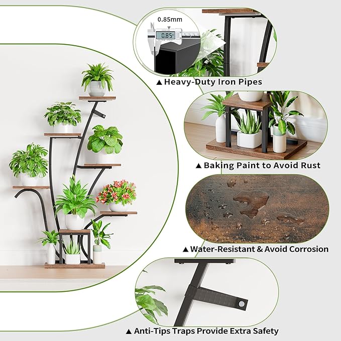 Plant Stand Indoor with Grow Lights - 7 Tiered Corner Plant Shelf Indoor, 43" Tall Plant Stands for Indoor Plants, Metal Plant Shelves, Flower Plant Holder for Living Room, Balcony, Patio Decor