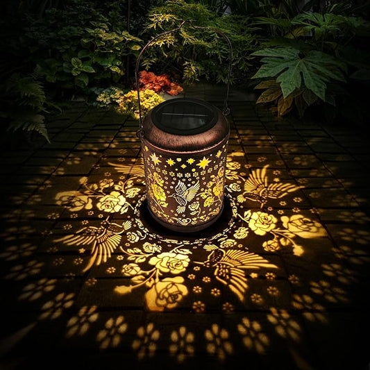 Kaixoxin Solar Garden Decor Metal Lantern Hummingbird Table Lamp Bronze Outdoor Dercoration Great Gift for Women Mon Grandma Hanging Lights for Patio Courtyard Garden