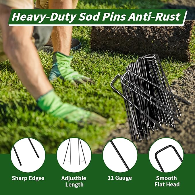 6 Inch Galvanized Garden Landscape Staples Stakes, Heavy Duty Anti Rust Stakes U-Shaped Weed Barrier Fabric Stakes for Holding Fence Ground Cover Artificial Turf Soaker Hose Dripper Irrigation (10)